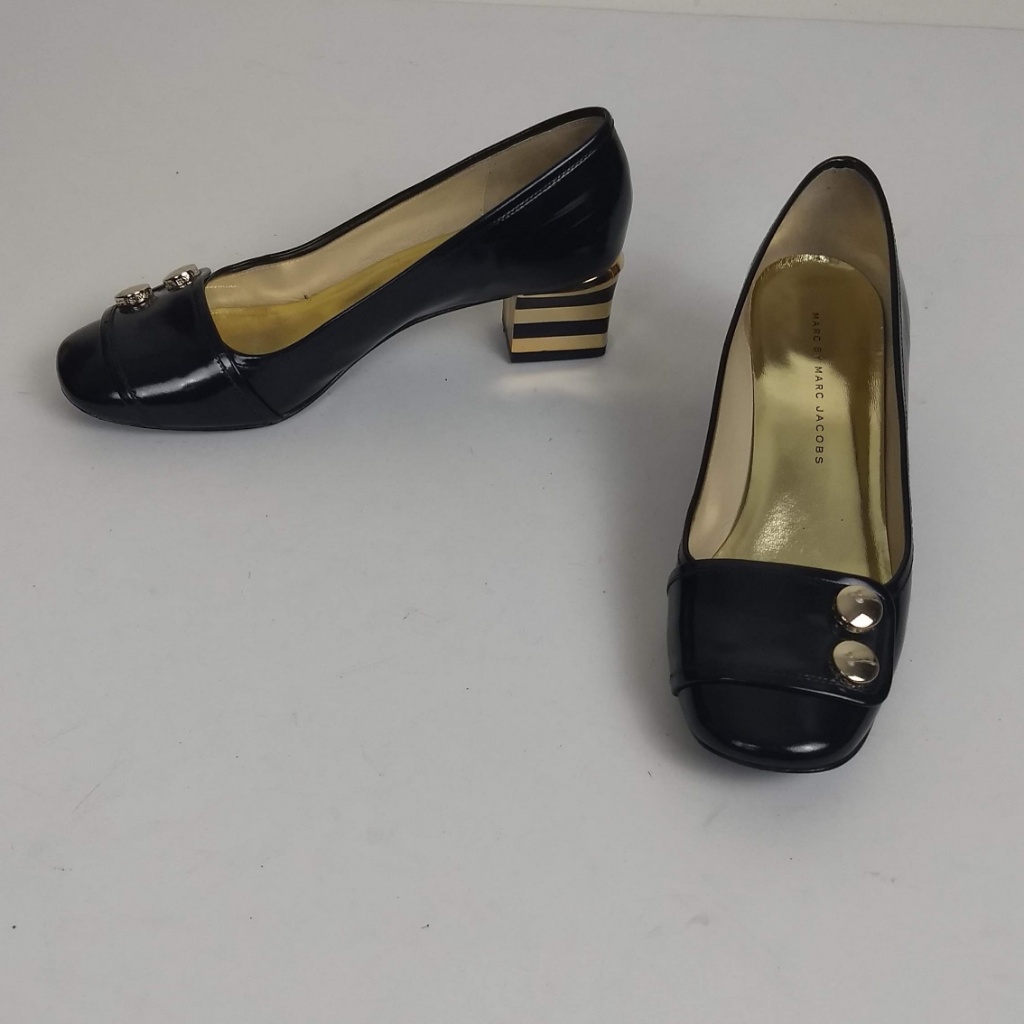 Marc Jacobs Leather Patent Block Heeled Pumps 7.5